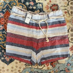 132 NWT J. Jill Red and Blue linen Striped Women's Shorts Large